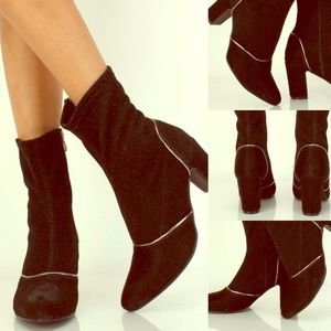 Brand New Black Shimmering Chunky Heel Booties 10